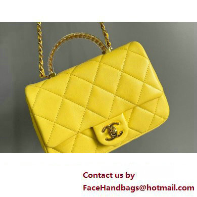 Chanel Lambskin, Resin & Gold-Tone Metal Small Flap Bag with Top Handle AS4848 Yellow 2024